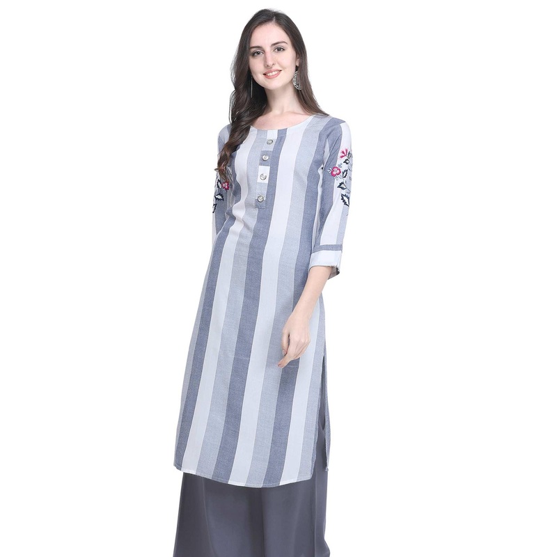 Lovely Gray Colored Casual Embroidered Rayon Kurti - JK6457836333