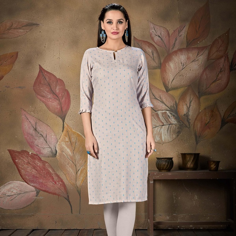 Mesmeric Light Blue Colored Casual Embroidered Cotton Kurti - JK6457836409