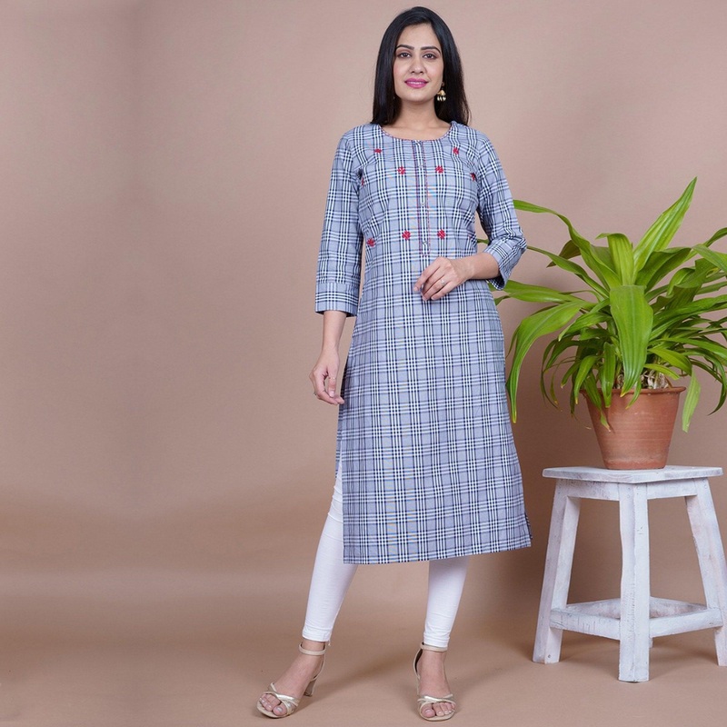 Aariya Designs - Grey Colored Casual Wear Stripe Printed Cotton Kurti - JK6457836242