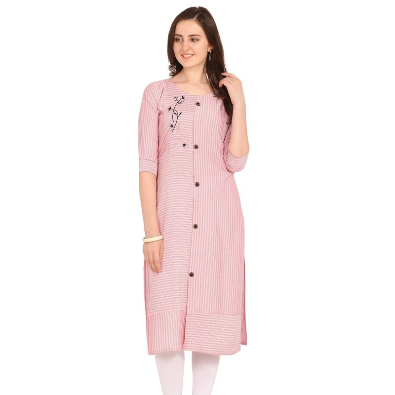Radiant Pink Colored Party Wear Embellished Work Rayon Kurti - JK6457836188