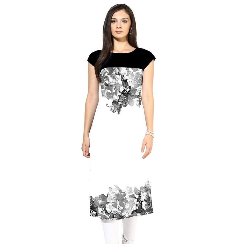 White-Black Colored Casual Printed Kurti - JK6457835901