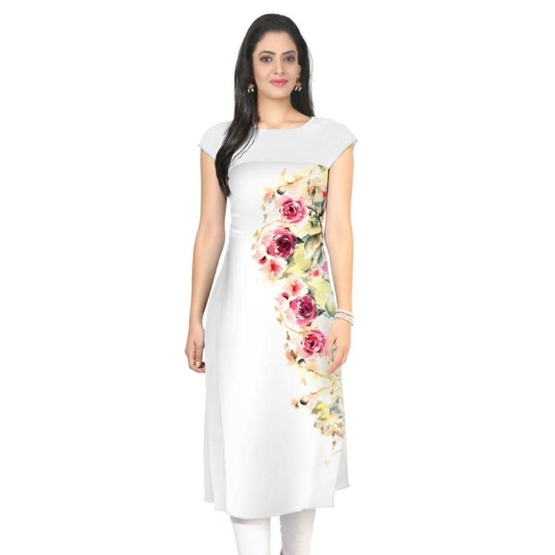 White Colored Casual Floral Printed Kurti - JK6457835902