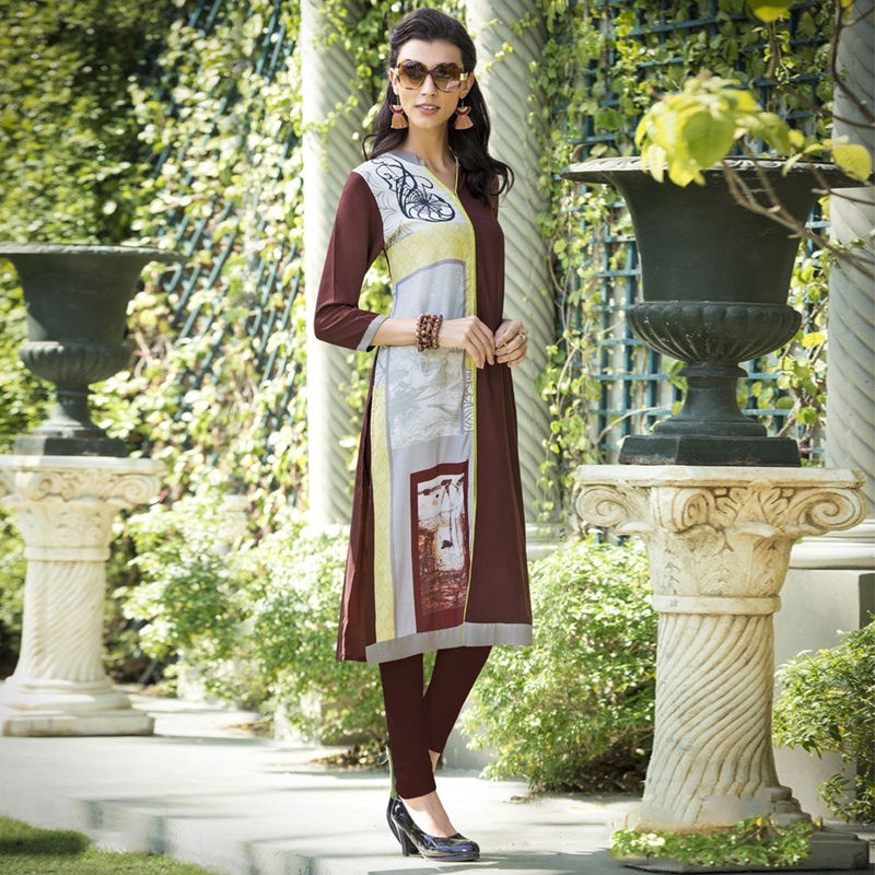 Ravishing Brown Colored Casual Printed Rayon Kurti - JK6457835486